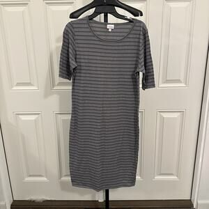LULAROE Julia Dress Size Extra Large XL Gray Striped